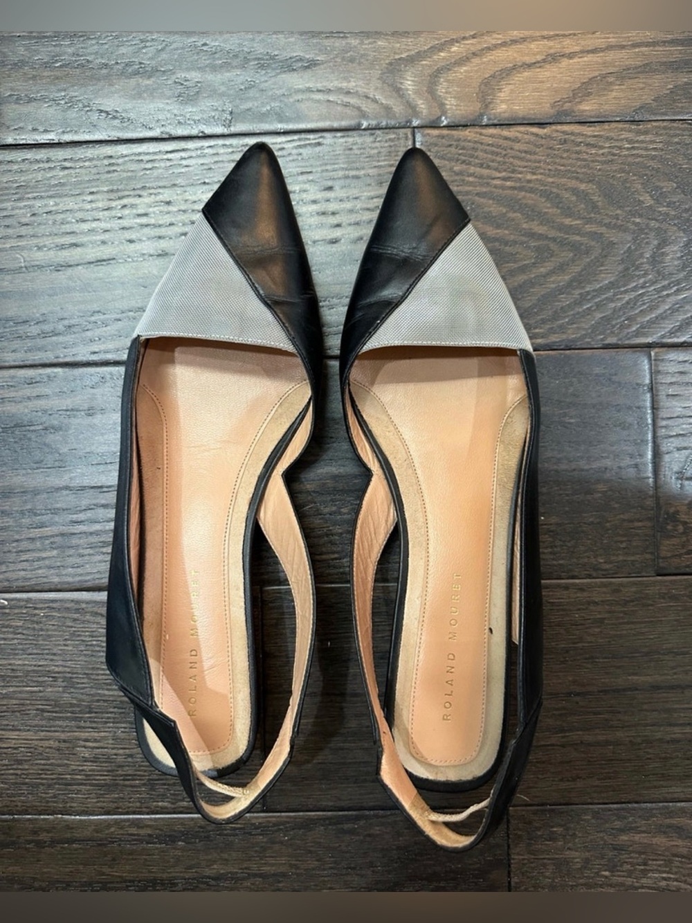 Roland Mouret Black & Silver Pointed Slingback wedges